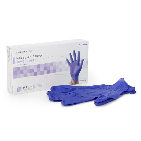 McKesson Confiderm 3.0 - Exam Glove X-Large NonSterile Nitrile Standard Cuff Length Textured Fingertips Blue Not Chemo Approved - 14-6N38EC