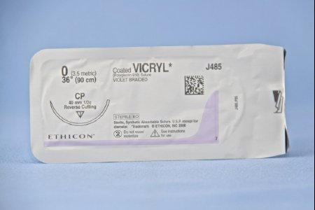 J & J Healthcare Systems Coated Vicryl Suture with Needle Absorbable Coated Violet Suture Braided Polyglactin 910 Size 0 36 Inch Suture 1-Needle 40 mm Length 1/2 Circle Reverse Cutting Needle - J485H