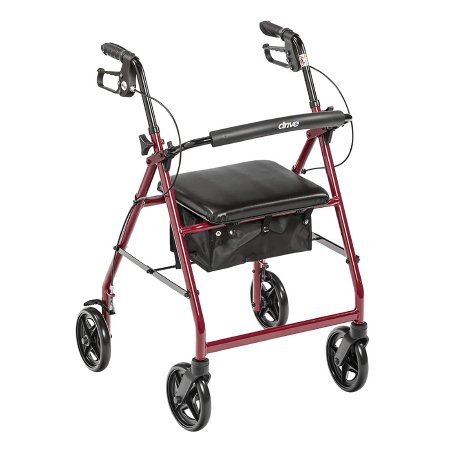 drive - 4 Wheel Rollator Red Adjustable Height / Folding Aluminum Frame - R728RD