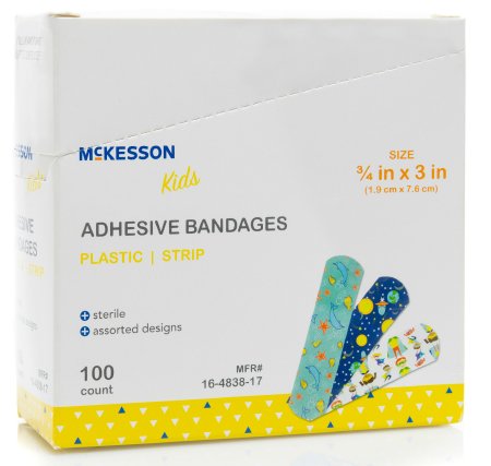 McKesson McKesson Kids Adhesive Strip 3/4 X 3 Inch Plastic Rectangle Kid Design (Assorted Print) Sterile - 16-4838-17