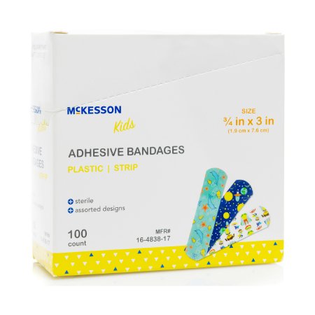 McKesson Kids - Adhesive Strip 3/4 X 3 Inch Plastic Rectangle Kid Design (Assorted Prints) Sterile - 16-4838-17