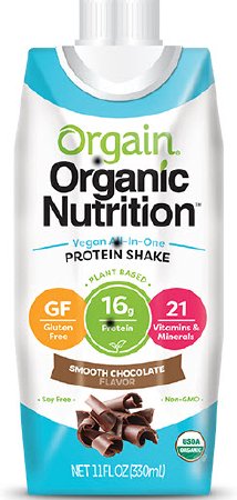 Orgain Inc Organic Nutrition Vegan Oral Protein Supplement Chocolate Flavor 11 oz. Carton Ready to Use - 851770003216