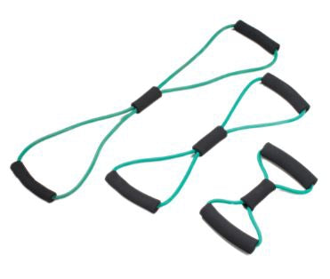 Fabrication Enterprises CanDo BowTie Exercise Resistance Tubing With Handles Set Green Assorted Lengths Medium Resistance - 1436774