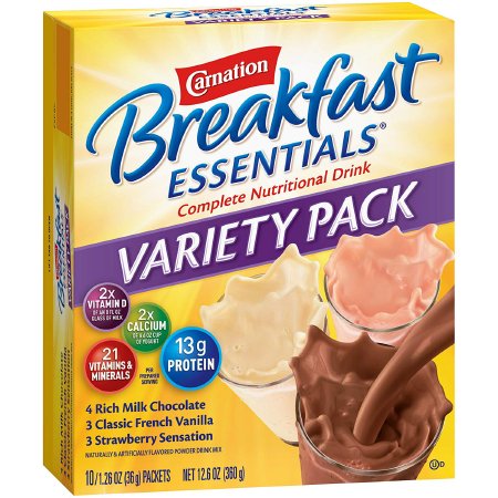 Nestle Healthcare Nutrition Carnation Breakfast Essentials Oral Supplement Variety Flavor 36 Gram Individual Packet Powder - 5000095004