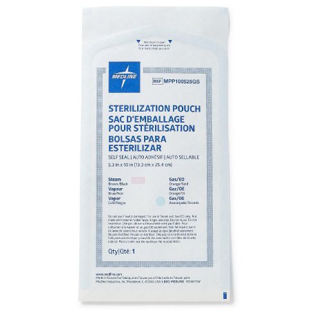 Medline - Sterilization Pouch Ethylene Oxide (EO) Gas / Steam 5-1/4 X 10 Inch Transparent Blue / White Self Seal - MPP100525GS