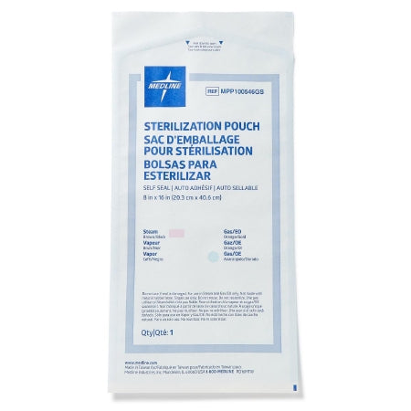 Medline - Sterilization Pouch Ethylene Oxide (EO) Gas / Steam 8 X 16 Inch Transparent Blue / White Self Seal - MPP100546GS