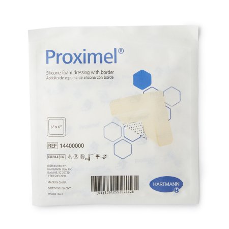 Proximel - Silicone Foam Dressing 6 X 6 Inch Square Silicone Adhesive with Border Sterile - 14400000