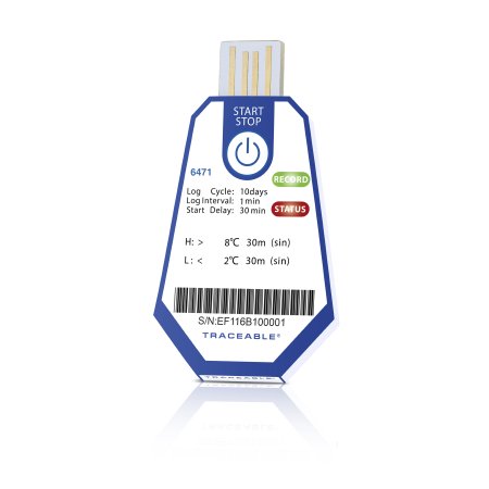 TraceableOne Single-Use - Single-Use Temperature Data Logger with Alarm Fahrenheit / Celsius -22° to +158°F (-30° to +70°C) Internal Sensor Adhesive Mount Battery Operated - 18004-01