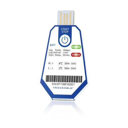 Control 3 Holdings LLC Traceable Single-Use Datalogging USB Refrigerator Thermometer Fahrenheit / Celsius -22° to 158°F (-30° to 70°C) Adhesive Mount Battery Operated - 6471
