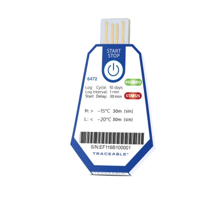TraceableOne Single-Use - Single-Use Temperature Data Logger with Alarm Fahrenheit / Celsius -22° to +158°F (-30° to +70°C) Internal Sensor Adhesive Mount Battery Operated - 18004-02
