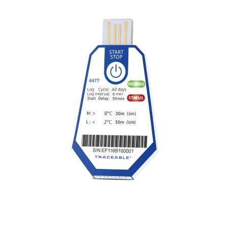 Control 3 Holdings LLC Traceable Single-Use Datalogging USB Refrigerator Thermometer Fahrenheit / Celsius -22° to 158°F (-30° to 70°C) Adhesive Mount Battery Operated - 6471