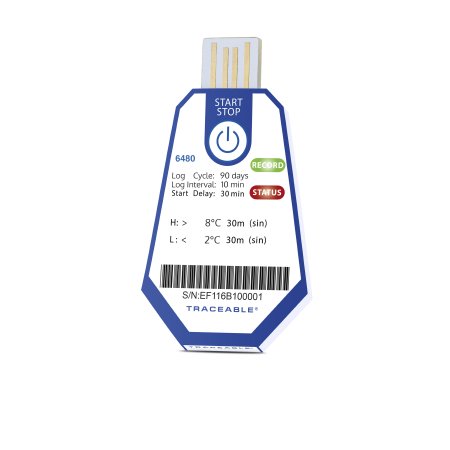 TraceableOne Single-Use - Single-Use Temperature Data Logger with Alarm Fahrenheit / Celsius -22° to +158°F (-30° to +70°C) Internal Sensor Adhesive Mount Battery Operated - 18004-10