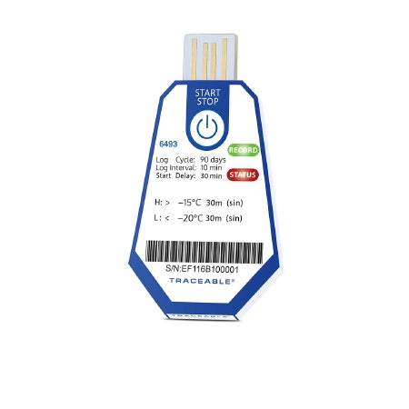 Control 3 Holdings LLC Traceable Single-Use Datalogging USB Freezer Thermometer Fahrenheit / Celsius -22° to 158°F (-30° to 70°C) Adhesive Mount Battery Operated - 6472