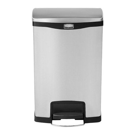 Rubbermaid Slim Jim - Trash Can 13 gal. Rectangular Black Stainless Steel Step On - 1901992