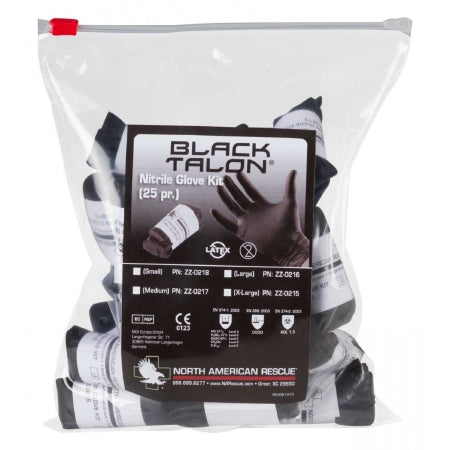 North American Rescue Black Talon Exam Glove Medium NonSterile Nitrile Extended Cuff Length Fully Textured Black Not Chemo Approved - 70-0002