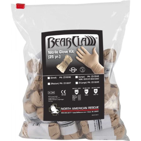 North American Rescue Bear Claw Exam Glove Large NonSterile Nitrile Extended Cuff Length Fully Textured Sand Not Chemo Approved - ZZ-0248