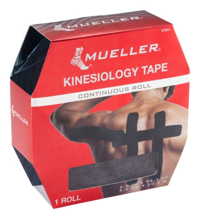 Mueller Sports Medicine 30 Meter Kinesiology Tape Water Resistant 2 Inch X 98.4 Foot Black NonSterile - 27631