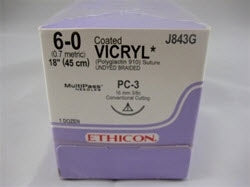 J & J Healthcare Systems Coated Vicryl Suture with Needle Absorbable Coated Undyed Suture Braided Polyglactin 910 Size 6-0 18 Inch Suture 1-Needle 16 mm Length 3/8 Circle Conventional Cutting Needle - J843G