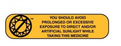 Apothecary Products - Pre-Printed Label Auxiliary Label Yellow Paper You Should Avoid Prolonged Or Excessive Exposure To Direct And/Or Artificial Sunlight While Taking This Medication Black Safety and Instructional 3/8 X 1-9/16 Inch - 40351