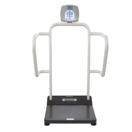Health O Meter - Floor Scale with Handrail Digital LCD Display 454 kg Capacity Gray AC Adapter / Battery Operated - 1100KG