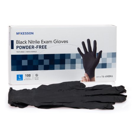 McKesson McKesson Exam Glove Large NonSterile Nitrile Standard Cuff Length Fully Textured Black Not Chemo Approved - 14-6NBK6