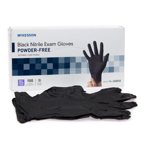 McKesson McKesson Exam Glove X-Large NonSterile Nitrile Standard Cuff Length Fully Textured Black Not Chemo Approved - 14-6NBK8