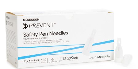 McKesson McKesson Prevent Insulin Pen Needle Sliding Safety Shield 31 Gauge 8 mm - 16-N8MMPA