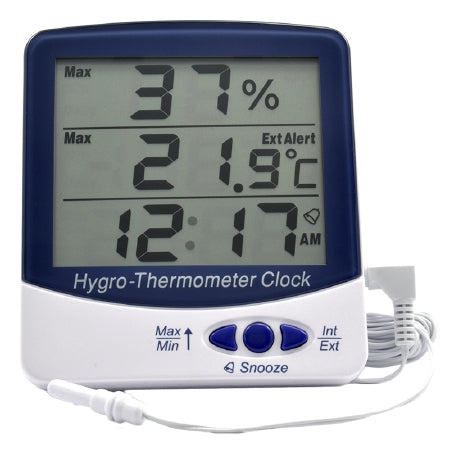 Thermco Products - Digital Thermometer / Hygrometer with Alarm Fahrenheit / Celsius -58° to +158°F (-50° to +70°C) External Probe Internal Sensor / Extrernal Probe Flip-out Stand / Wall Mount Battery Operated - ACC9216DIG