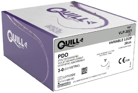 Quill Knotless Tissue-Closure Device, Monoderm - Suture with Needle Absorbable Uncoated Violet Suture Barbed Monofilament PDO (Polydioxanone) Size 3 - 0 20 cm Suture 1-Needle 13 mm Length 3/8 Circle Reverse Cutting Needle - VLP-3021