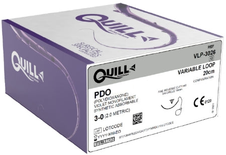 Quill Knotless Tissue-Closure Device, Monoderm - Suture with Needle Absorbable Uncoated Violet Suture Barbed Monofilament PDO (Polydioxanone) Size 3 - 0 20 cm Suture 1-Needle 19 mm Length 3/8 Circle Reverse Cutting Needle - VLP-3026