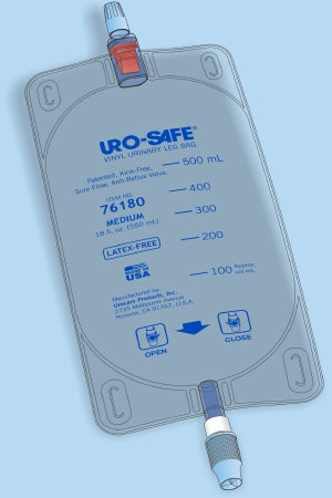 Urocare Products BAG, LEG VINYL URO-SAFE W/TWIST VALVE CLR MED 18OZ (12/BX) - 76180