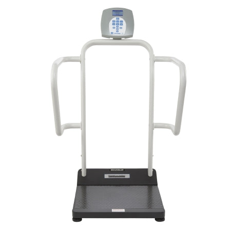 Health O Meter - Floor Scale with Handrail Digital LCD Display 454 kg Capacity Gray AC Adapter / Battery Operated - 1100KG-BT