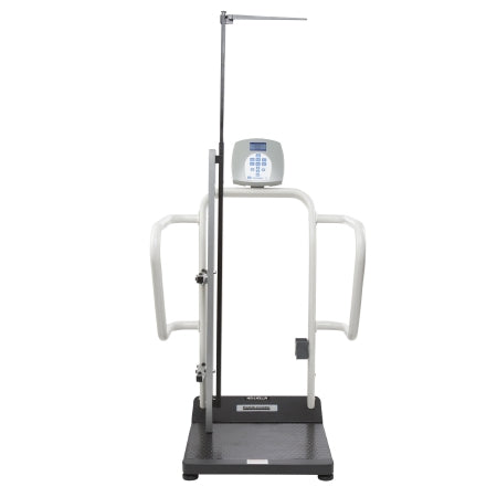 Health O Meter - Floor Scale with Handrail Digital LCD Display 454 kg Capacity Gray AC Adapter / Battery Operated - 1100KGHR-BT