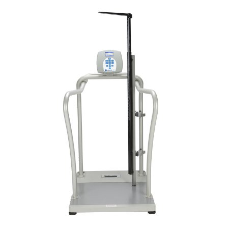 Health O Meter - Floor Scale with Handrail Digital LCD Display 454 kg Capacity Gray AC Adapter / Battery Operated - 2101KGHR-BT