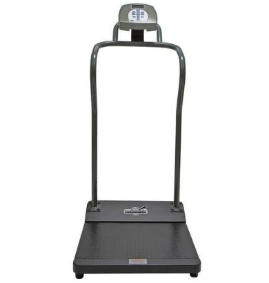 Health O Meter - Floor Scale with Handrail Digital LCD Display 454 kg Capacity Gray AC Adapter / Battery Operated - 3001KG-AM-BT