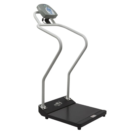 Health O Meter - Floor Scale with Handrail Digital LCD Display 454 kg Capacity Gray AC Adapter / Battery Operated - 3001KG-AMX-BT