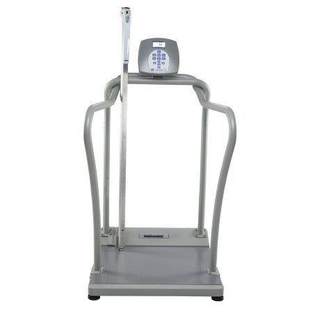 Health O Meter - Floor Scale with Handrail Digital LCD Display 1000 lbs. / 454 kg Capacity Gray AC Adapter / Battery Operated - 2101KLHR-BT