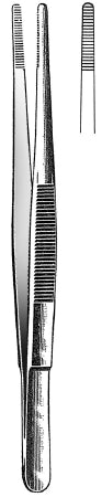 Fine Surgical - Dressing Forceps 5 Inch Length Floor Grade Stainless Steel NonLocking Thumb Handle Straight Serrated Tips - 17-317