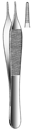 Fine Surgical - Dressing Forceps Adson 4-3/4 Inch Length Floor Grade Stainless Steel NonSterile NonLocking Thumb Handle Straight Serrated Tips - 19-349