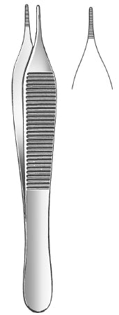 Fine Surgical - Dressing Forceps Adson 4-3/4 Inch Length Mid Grade Stainless Steel NonLocking Thumb Handle Straight Serrated Tips - GS-50-315
