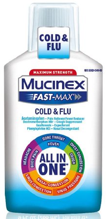 Mucinex Fast-Max Cold & Flu - Cold and Cough Relief 650 mg - 20 mg - 400 mg - 10 mg / 20 mL Strength Liquid 6 oz. - 63824054866