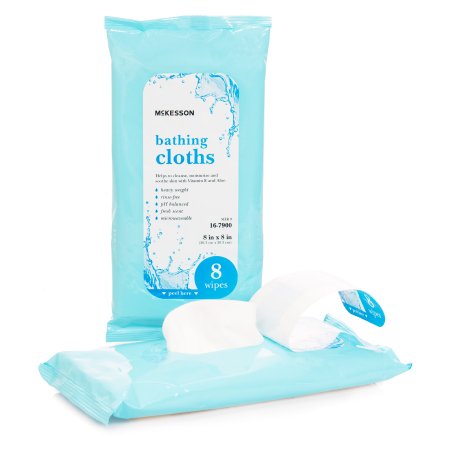 Mckesson Brand Rinse-Free Bath Wipe Mckesson Soft Pack Purified Water / Methylpropanediol / Glycerin / Aloe Scented 8 Count - 16-7900