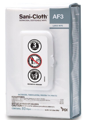 Professional Disposables Sani-Cloth AF3 Surface Disinfectant Cleaner Quaternary Based Wipe 80 Count Hard Case Disposable Unscented - 8063S80