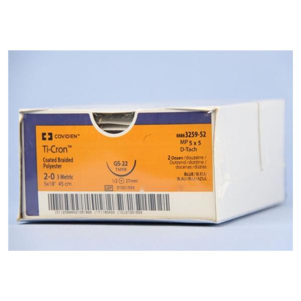 Medtronic MITG-Covidien Suture 2-0 Polyester Gs-22 Ti-Cron Blue 18" Braid 24/Ca - 8886325952