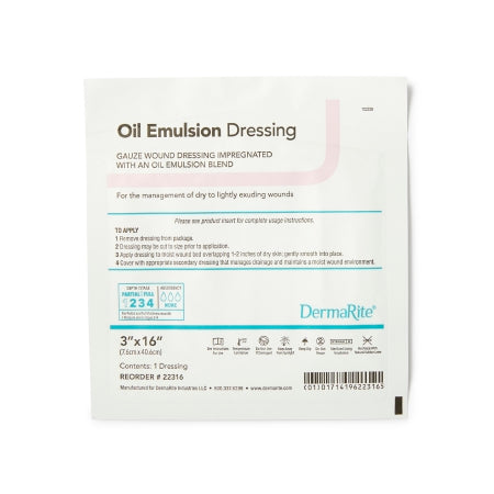 DermaRite - Oil Emulsion Impregnated Dressing 3 X 16 Inch Mesh Gauze White Petrolatum in an Oil Emulsion Blend Sterile - 22316