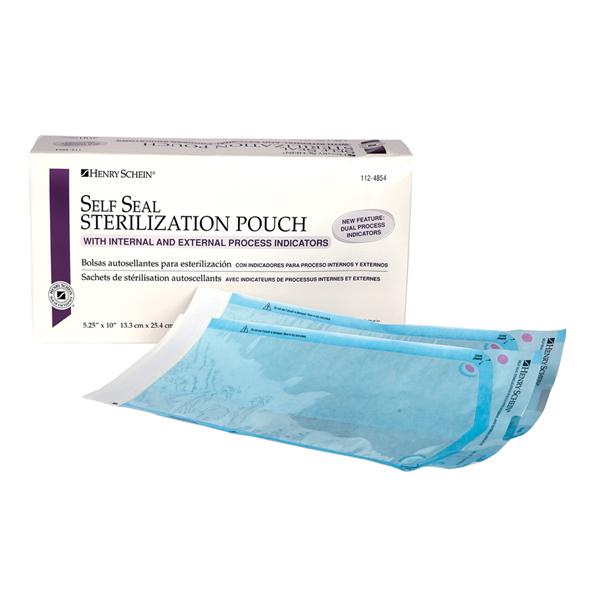 Henry Schein Pouch Sterilization Selfseal 5.25 In X 10 In Blue / White Latex Free 200/Bx, 6 Bx/Ca - 1124854