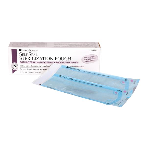 Henry Schein Pouch Sterilization Selfseal 2.75 In X 9 In Blue / White Latex Free 200/Bx, 6 Bx/Ca - 1124856