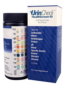 Express Diagnostics UrinCheck Rapid Test Kit Hepatic / General Chemistry Glucose, Bilirubin, Ketone, Specific Gravity, Blood, pH, Protein, Urobilinogen, Nitrite, Leukocytes Urine Sample CLIA Waived 100 Tests - UC81200