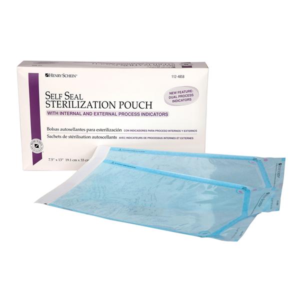 Henry Schein Pouch Sterilization Selfseal 7.5 In X 13 In Blue / White Latex Free 200/Bx, 6 Bx/Ca - 1124858
