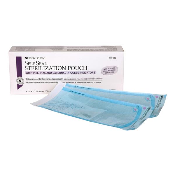 Henry Schein Pouch Sterilization Selfseal 4.25 In X 11 In Blue / White Latex Free 200/Bx, 6 Bx/Ca - 1124863